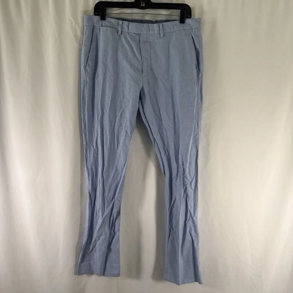 J Crew Bowery Slim Fit Pants Men's 33x32 Light Blue Flat Front Pockets Hook Zip
